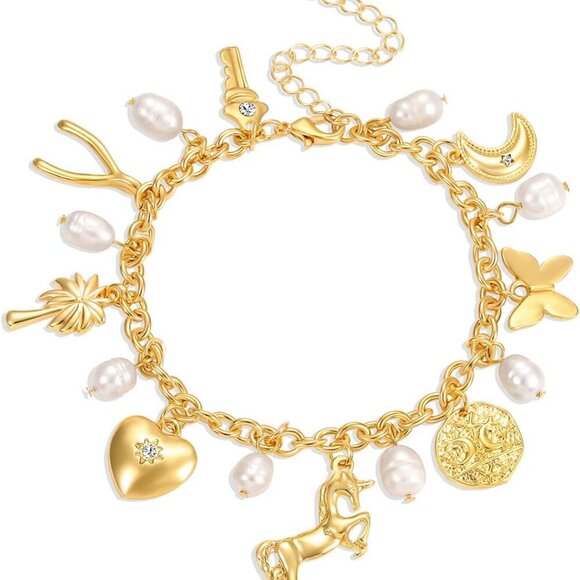 Women’s Link Charm Bracelet Unicorn Butterfly Star Heart Pendant Charms Bracelet - Picture 1 of 4